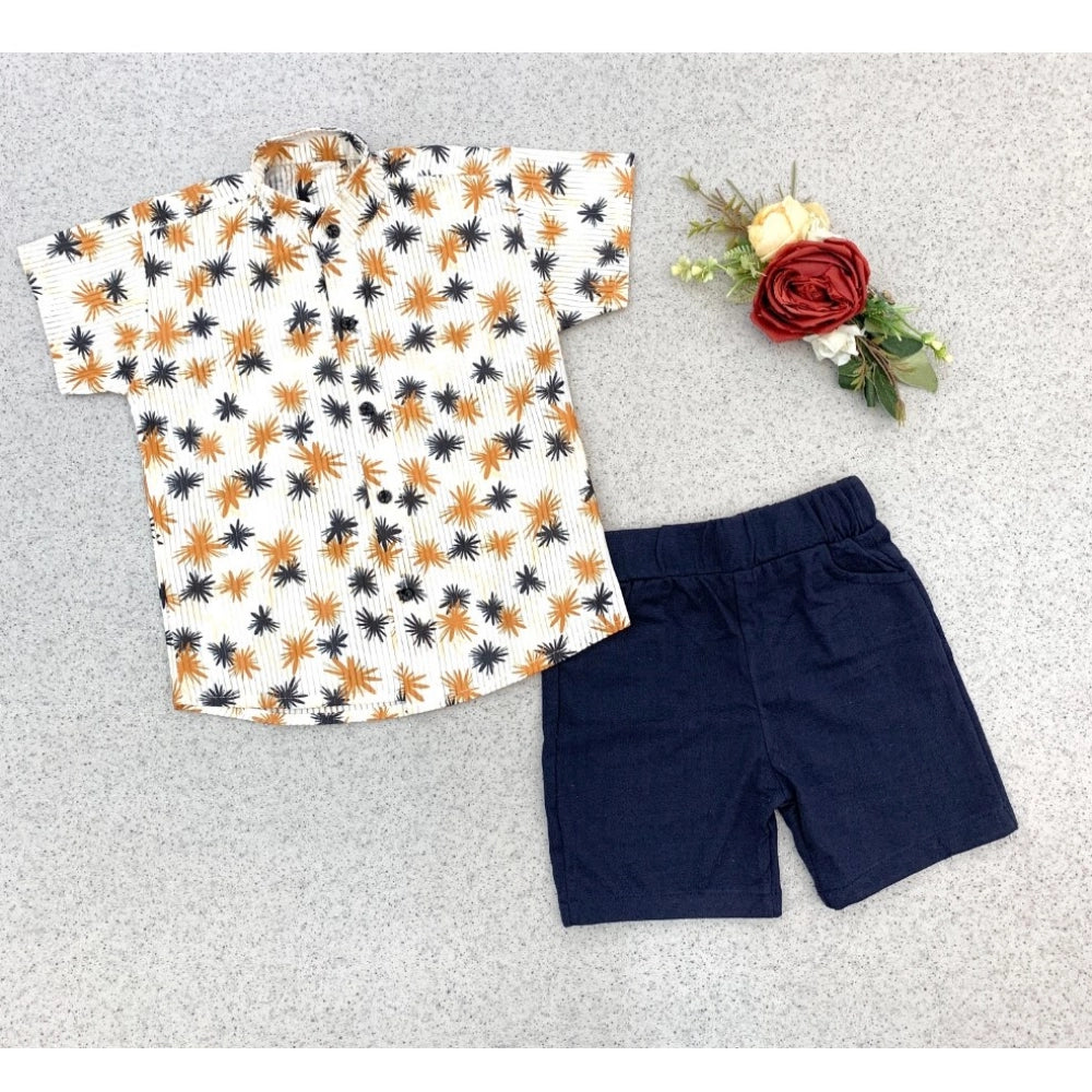 Amfyn Boy's Cotton Blend Printed Short Sleeve Shirt and Shorts Set (MultiColor)