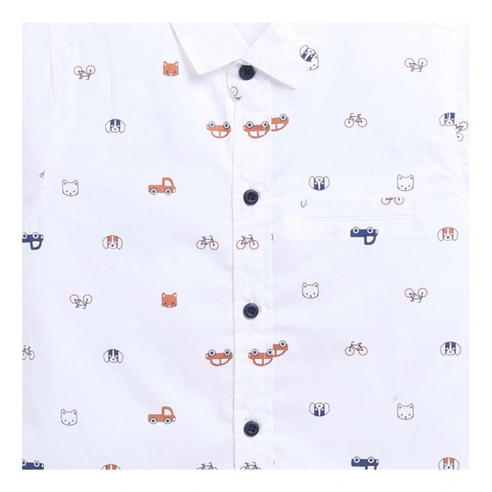 Amfyn Boy's Cotton Blend Printed Short Sleeve Shirt and Shorts Set (White)