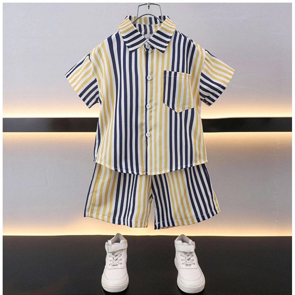 Amfyn Boy's Lycra Blend Printed Short Sleeve Shirt and Shorts Set (MultiColor)