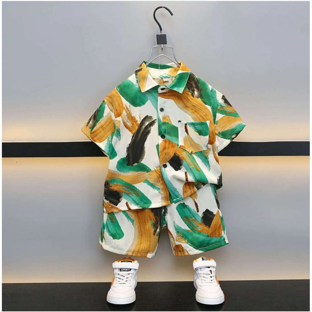 Amfyn Boy's Lycra Blend Printed Short Sleeve Shirt and Shorts Set (MultiColor)