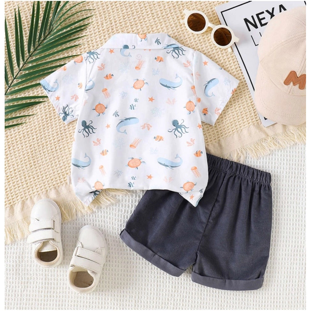 Amfyn Boy's Lycra Blend Printed Short Sleeve Shirt and Shorts Set (MultiColor)
