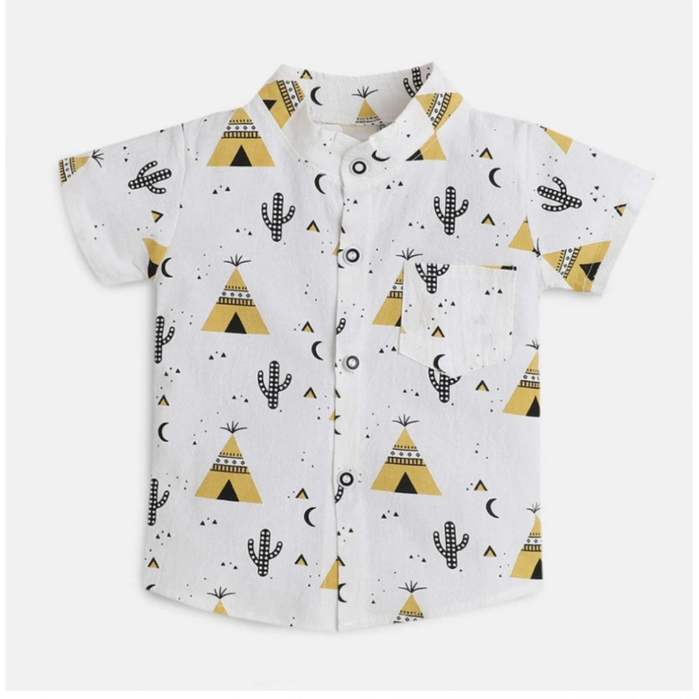 Amfyn Boy's Cotton Blend Printed Short Sleeve Shirt and Shorts Set (White)