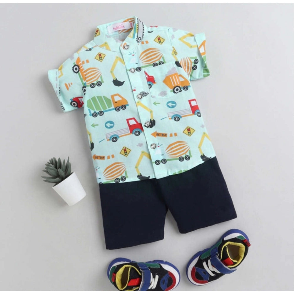 Amfyn Boy's Cotton Blend Printed Short Sleeve Shirt and Shorts Set (MultiColor)