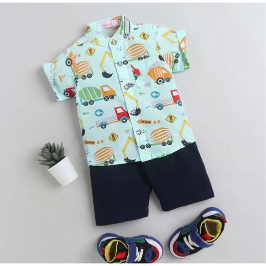 Amfyn Boy's Cotton Blend Printed Short Sleeve Shirt and Shorts Set (MultiColor)