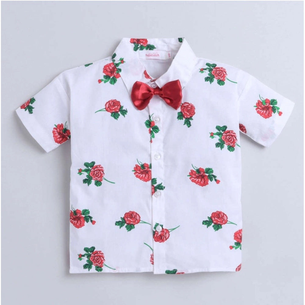 Amfyn Boy's Cotton Blend Printed Short Sleeve Shirt and Shorts Set (White)