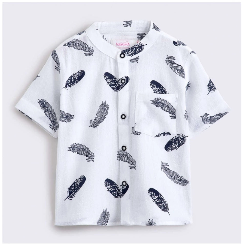 Amfyn Boy's Cotton Blend Printed Short Sleeve Shirt and Shorts Set (White)