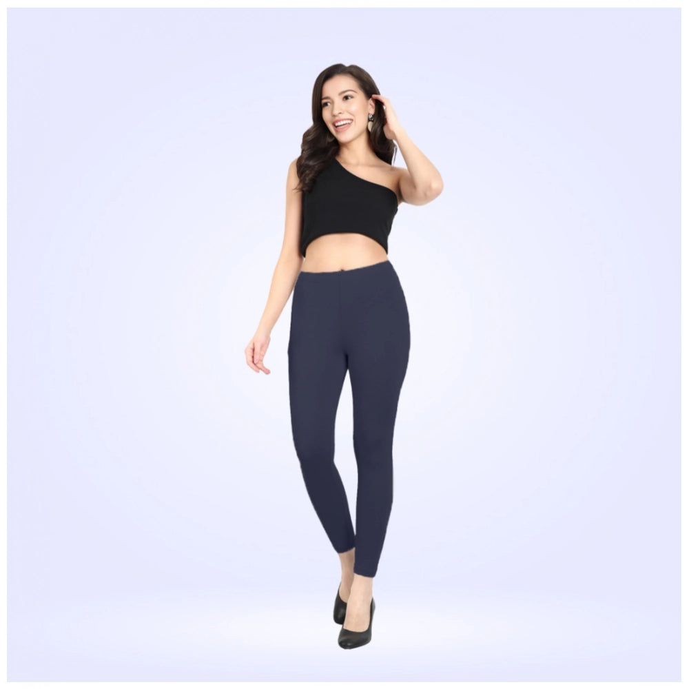 Amfyn Women's Cotton Blended Solid Ankle legging (Navy)