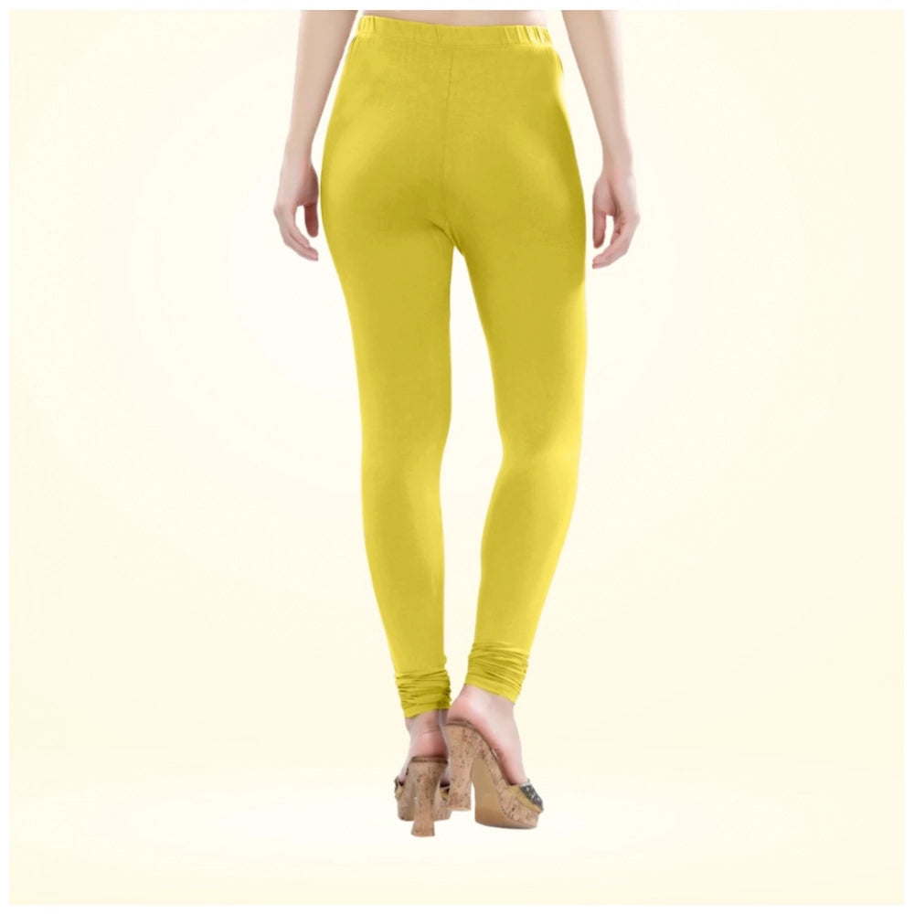 Amfyn Women's Cotton Blended Solid Churidar leggings (Lemon Yellow)