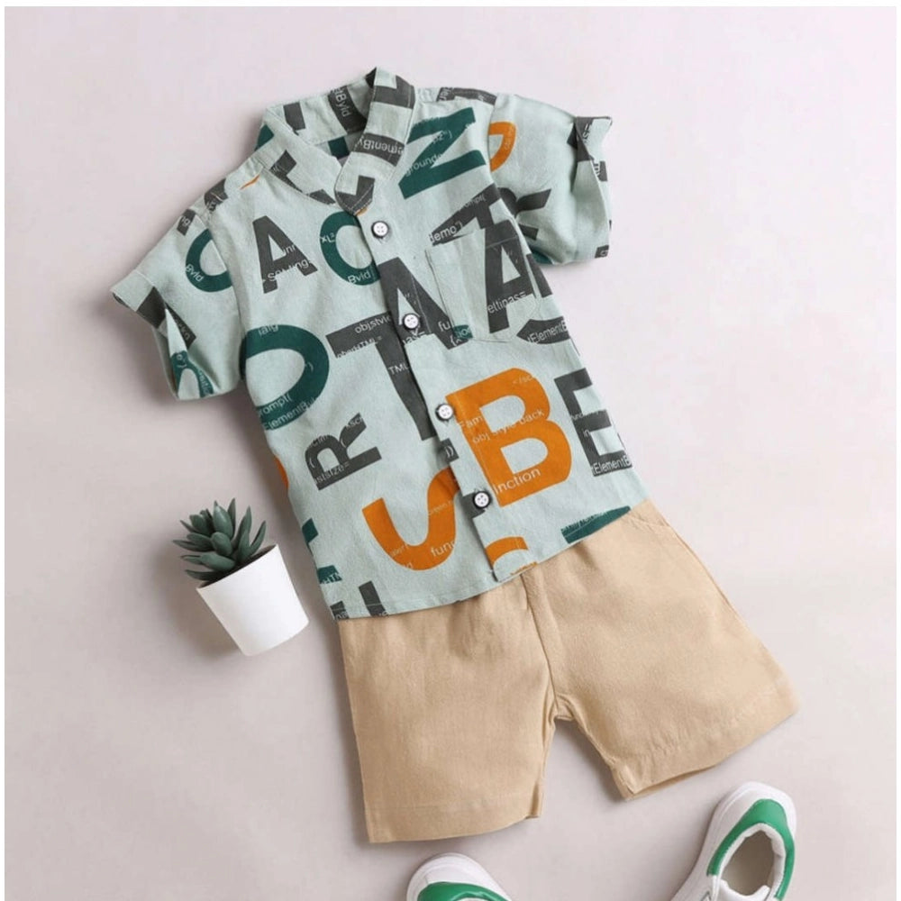 Amfyn Boy's Cotton Blend Printed Short Sleeve Shirt and Shorts Set (MultiColor)