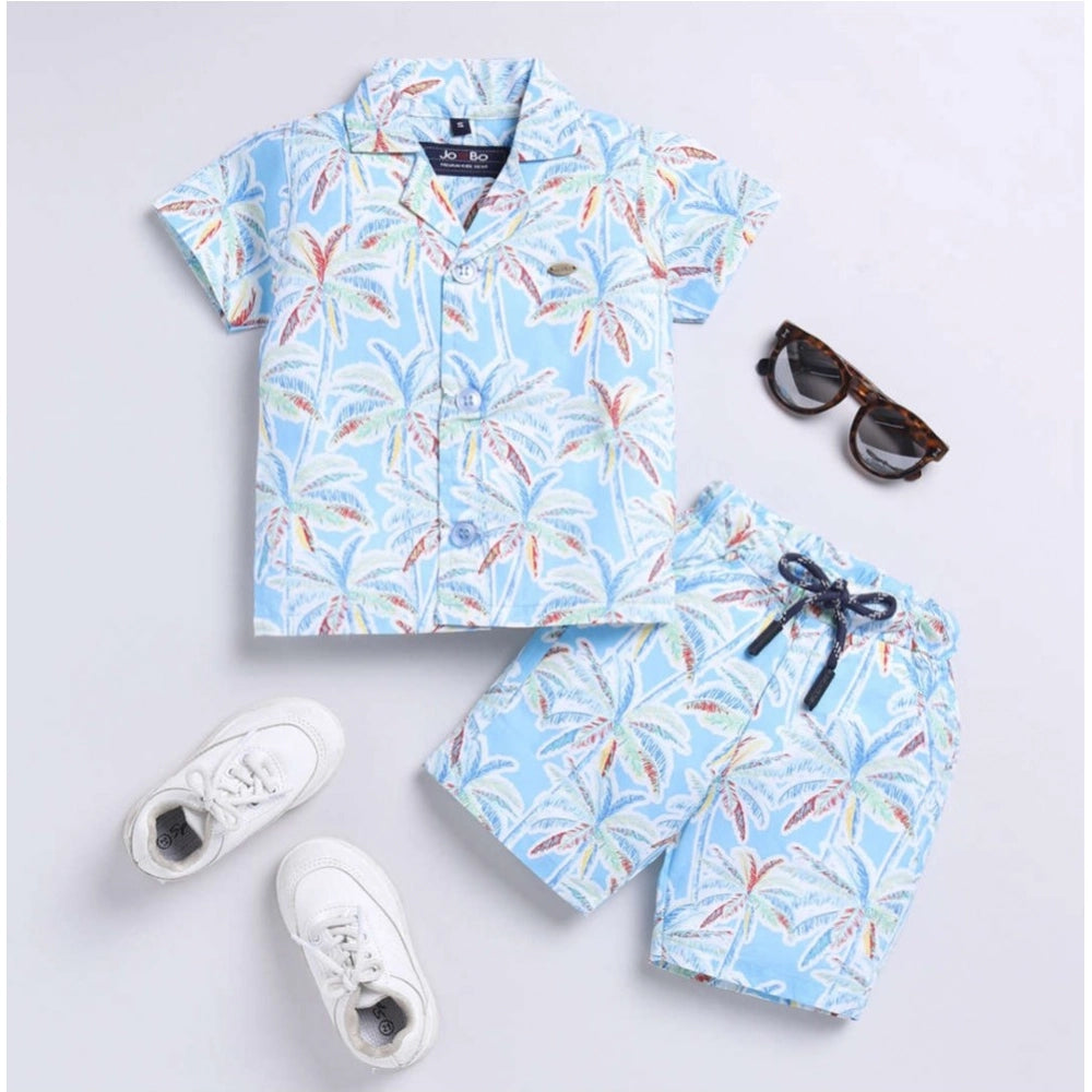 Amfyn Boy's Lycra Blend Printed Short Sleeve Shirt and Shorts Set (MultiColor)