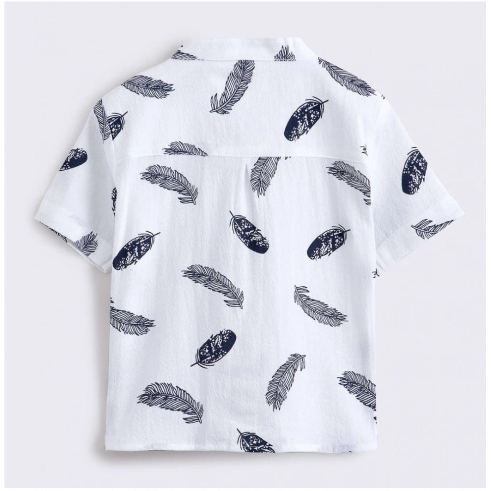 Amfyn Boy's Cotton Blend Printed Short Sleeve Shirt and Shorts Set (White)