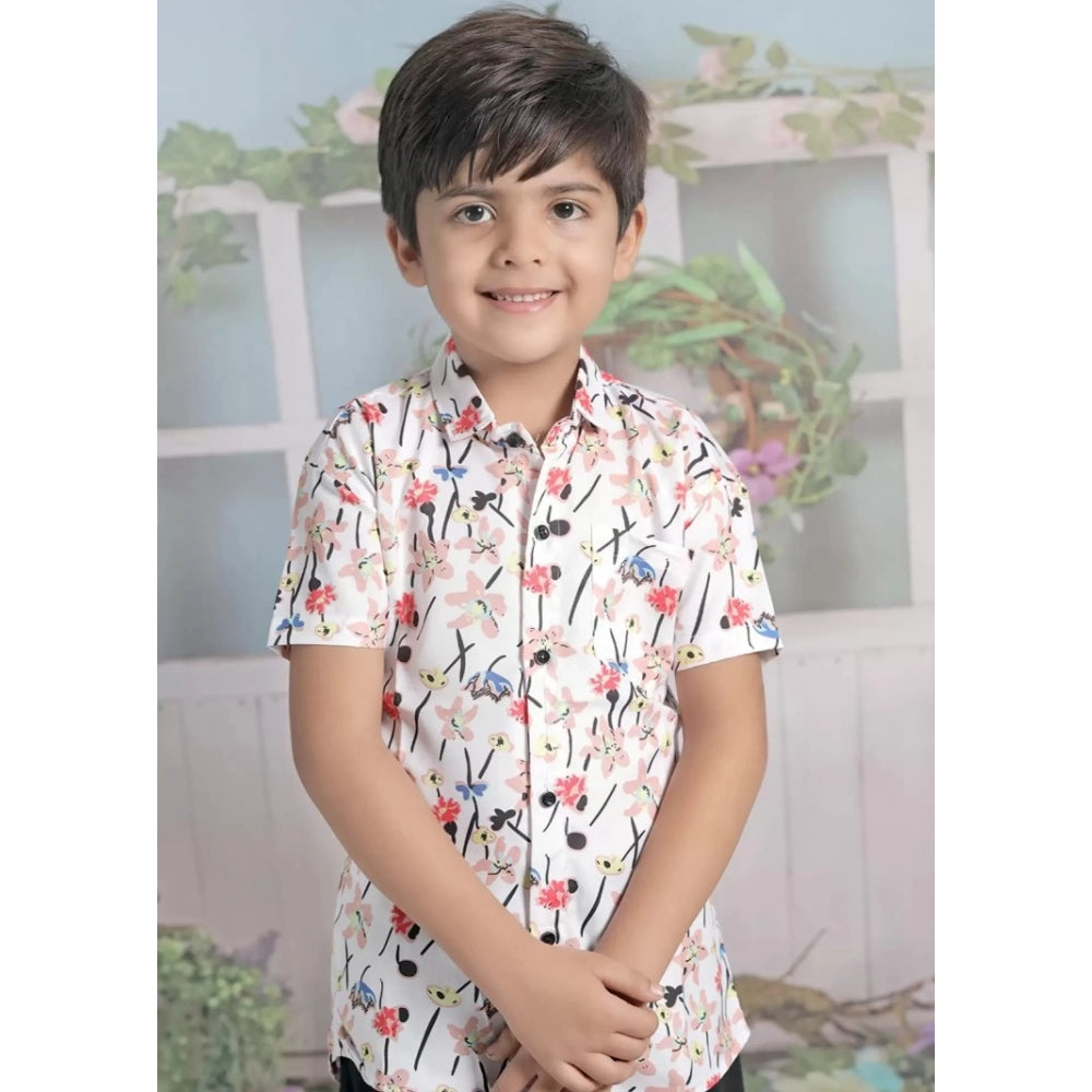 Amfyn Boy's Cotton Blend Printed Short Sleeve Shirt and Shorts Set (White)