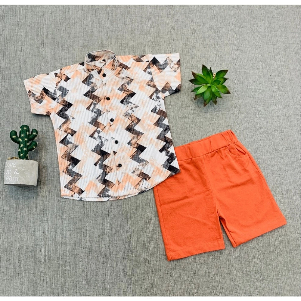 Amfyn Boy's Cotton Blend Printed Short Sleeve Shirt and Shorts Set (MultiColor)