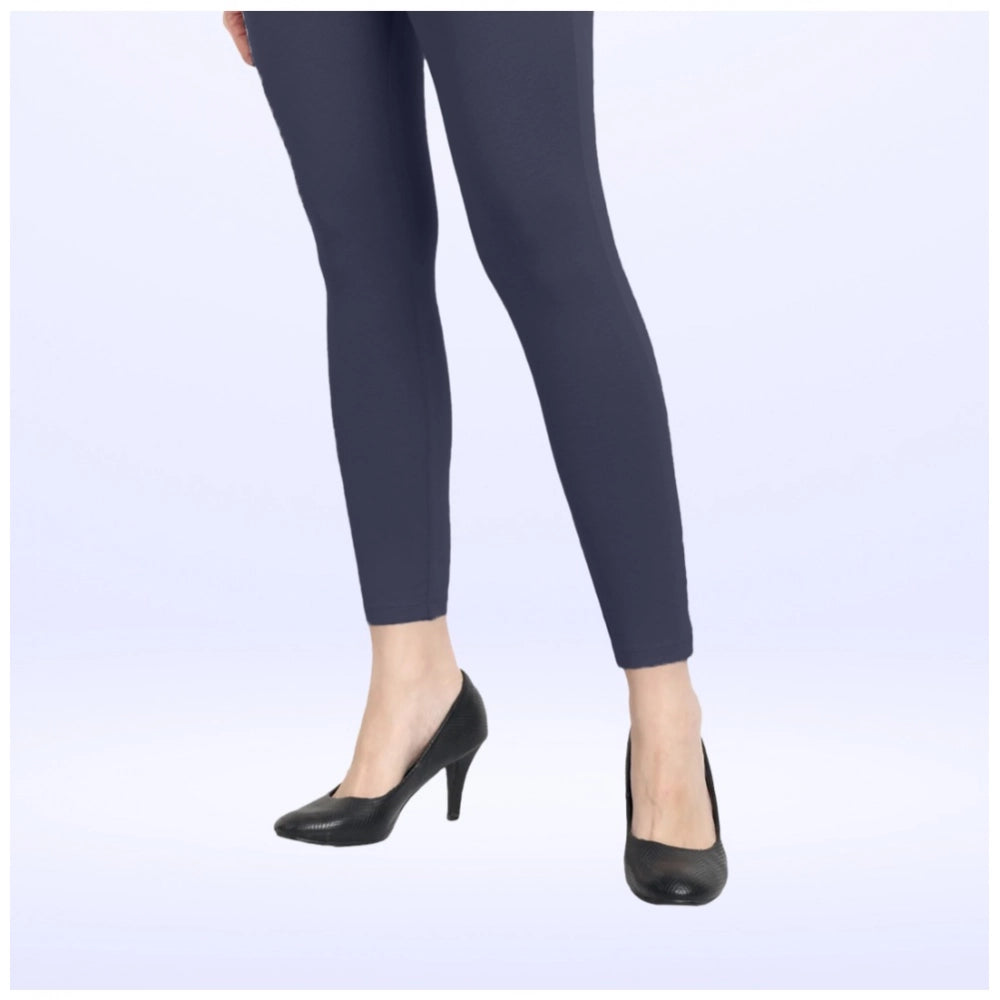 Amfyn Women's Cotton Blended Solid Ankle legging (Navy)