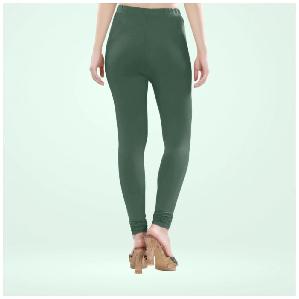 Amfyn Women's Cotton Blended Solid Churidar leggings (Bottle Green)