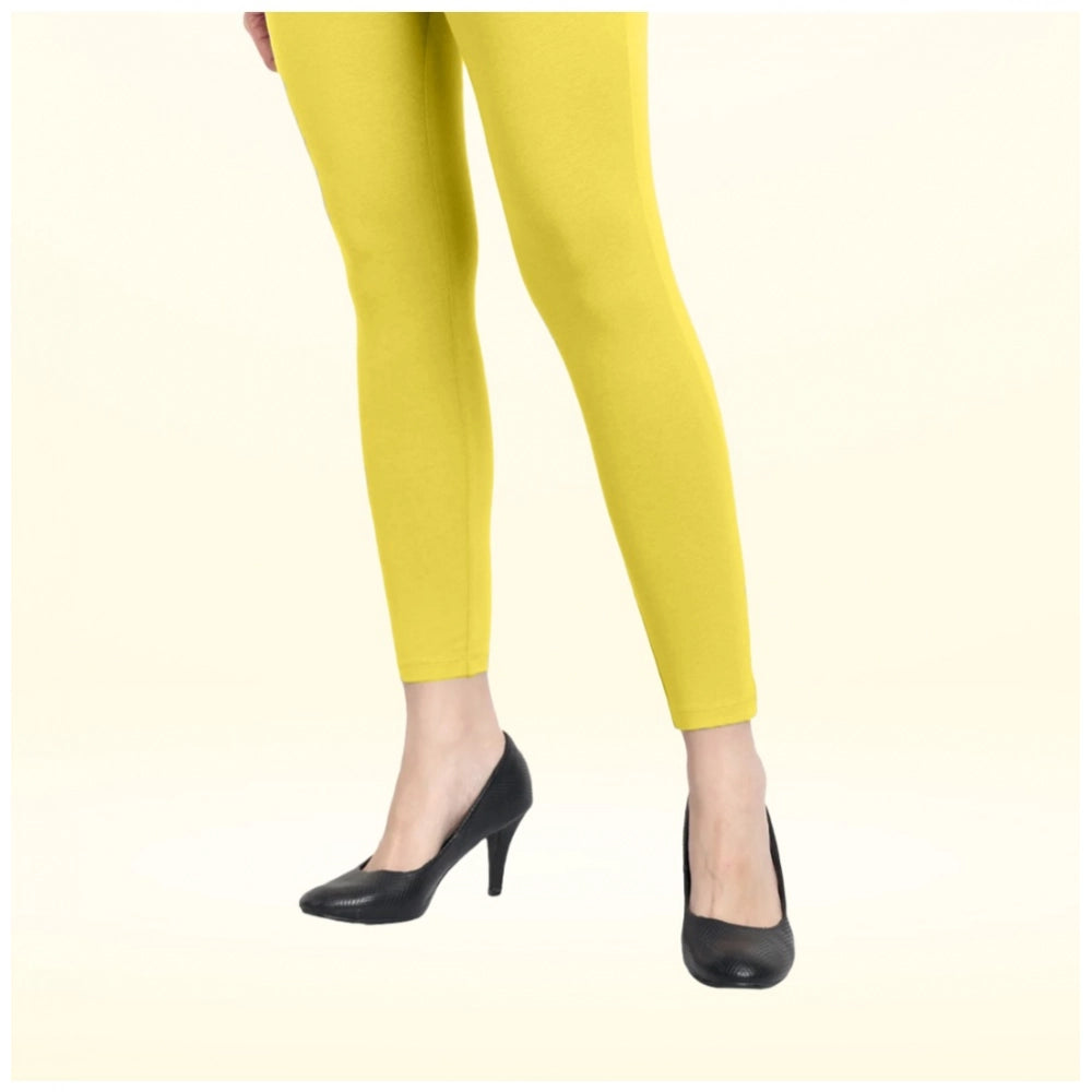 Amfyn Women's Cotton Blended Solid Ankle legging (Lemon Yellow)