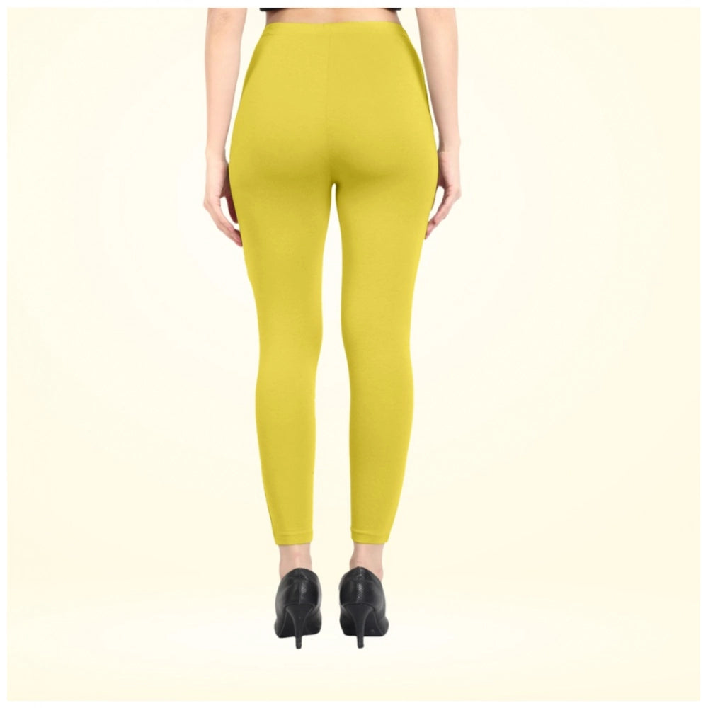 Amfyn Women's Cotton Blended Solid Ankle legging (Lemon Yellow)