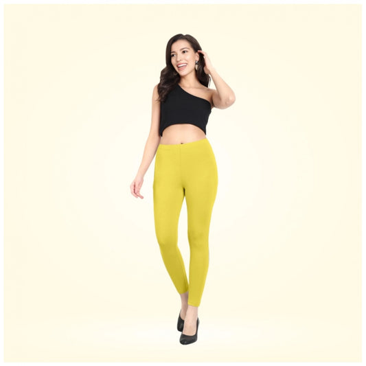 Amfyn Women's Cotton Blended Solid Ankle legging (Lemon Yellow)