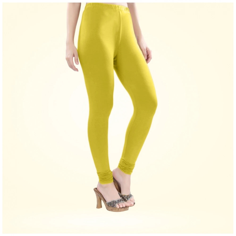 Amfyn Women's Cotton Blended Solid Churidar leggings (Lemon Yellow)