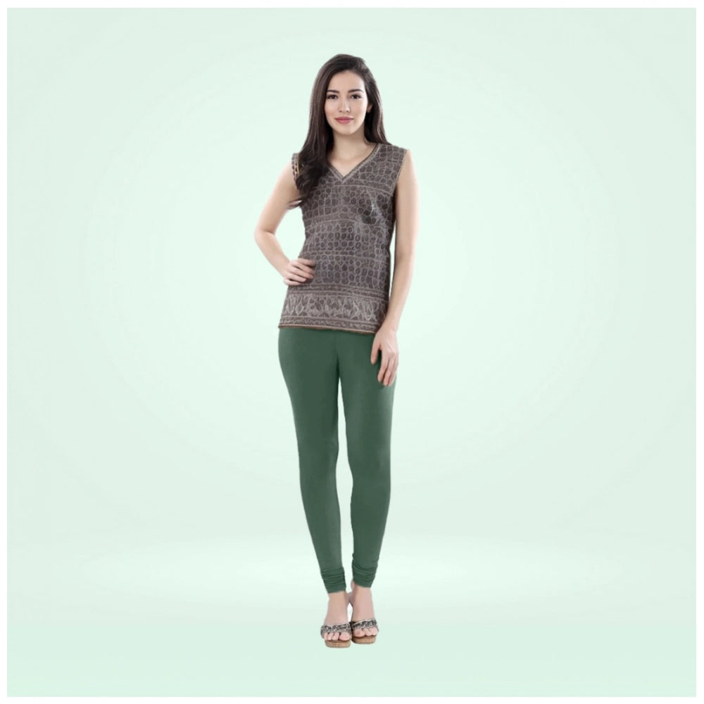 Amfyn Women's Cotton Blended Solid Churidar leggings (Bottle Green)
