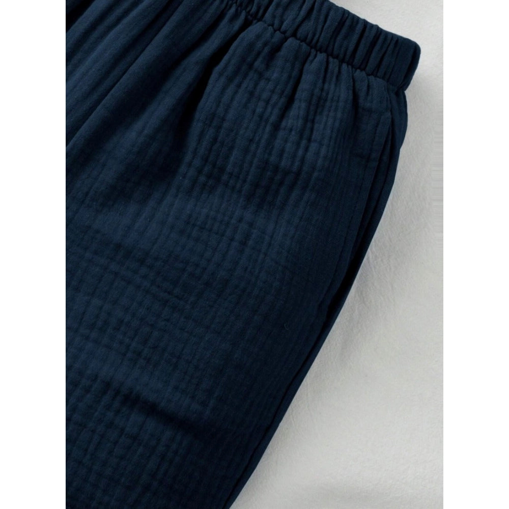 Amfyn Boy's Popcorn Solid Short Sleeve Shirt And Shorts Set (Navy)