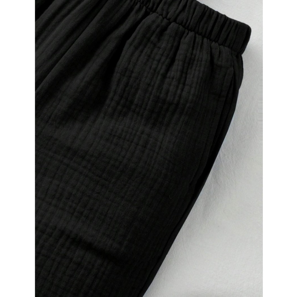 Amfyn Boy's Popcorn Solid Short Sleeve Shirt And Shorts Set (Black)