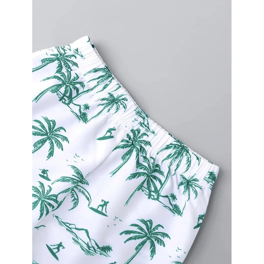 Amfyn Boy's Twill Cotton Printed Short Sleeve Shirt And Shorts Set (Sky)