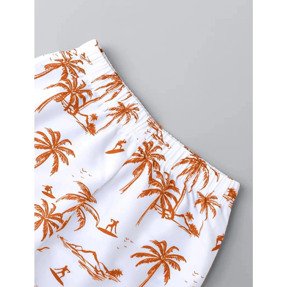 Amfyn Boy's Twill Cotton Printed Short Sleeve Shirt And Shorts Set (Brown)