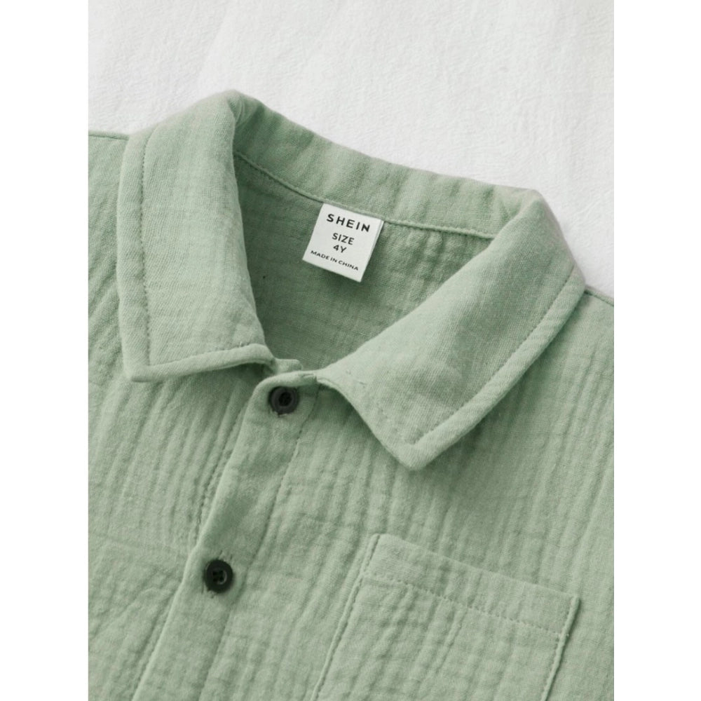 Amfyn Boy's Popcorn Solid Short Sleeve Shirt And Shorts Set (Pista)