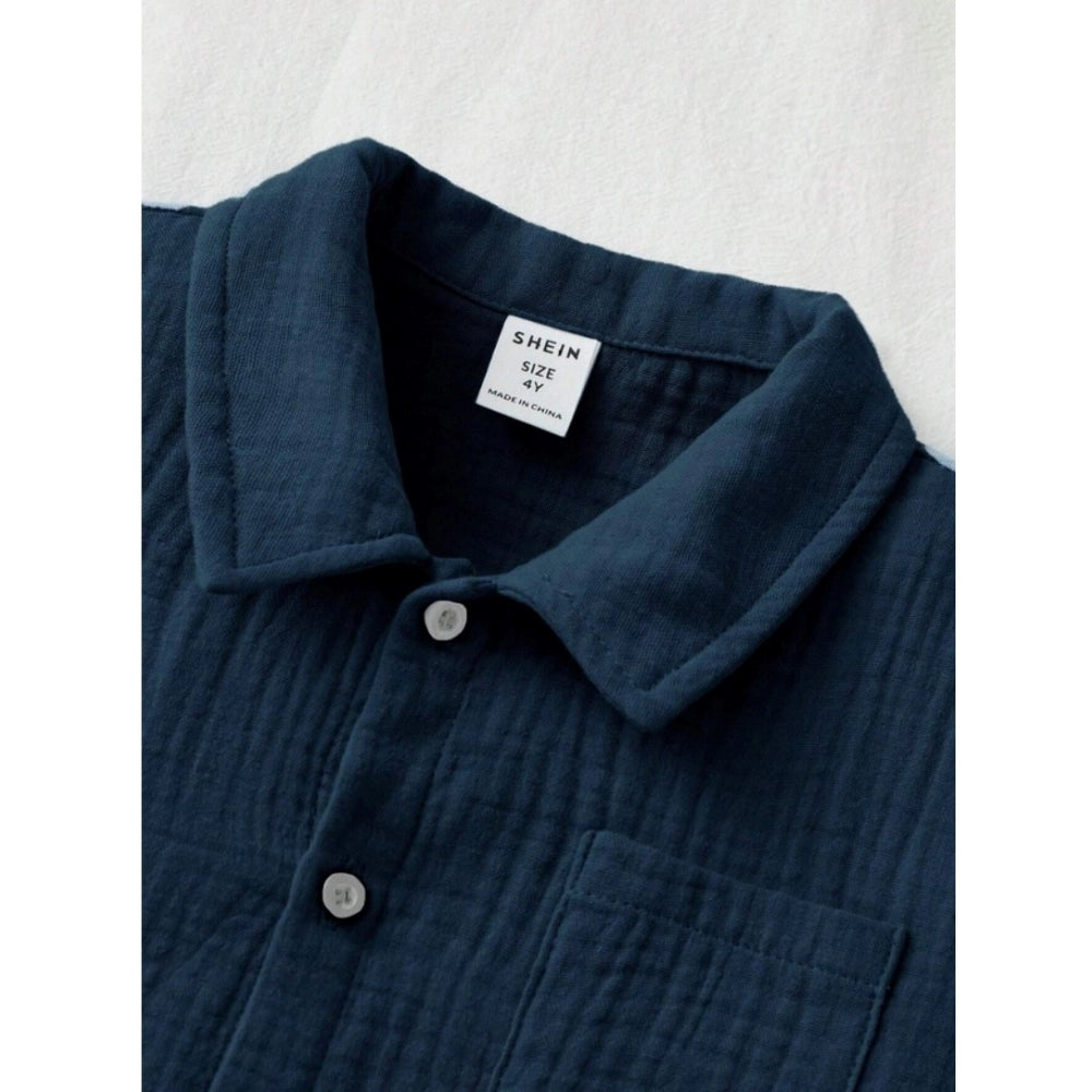 Amfyn Boy's Popcorn Solid Short Sleeve Shirt And Shorts Set (Navy)