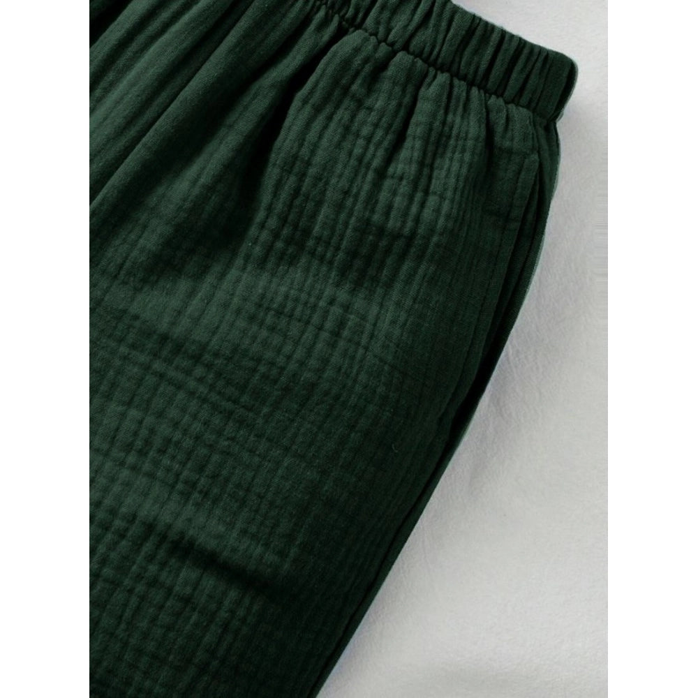 Amfyn Boy's Popcorn Solid Short Sleeve Shirt And Shorts Set (Green)