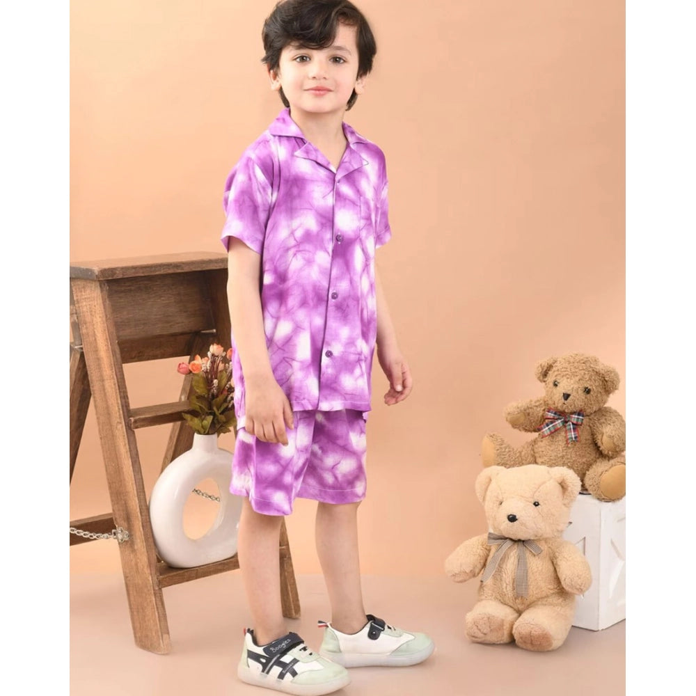 Amfyn Boy's Twill Cotton Printed Short Sleeve Shirt And Shorts Set (Pink)