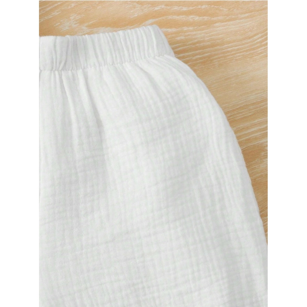 Amfyn Boy's Popcorn Solid Short Sleeve Shirt And Shorts Set (White)