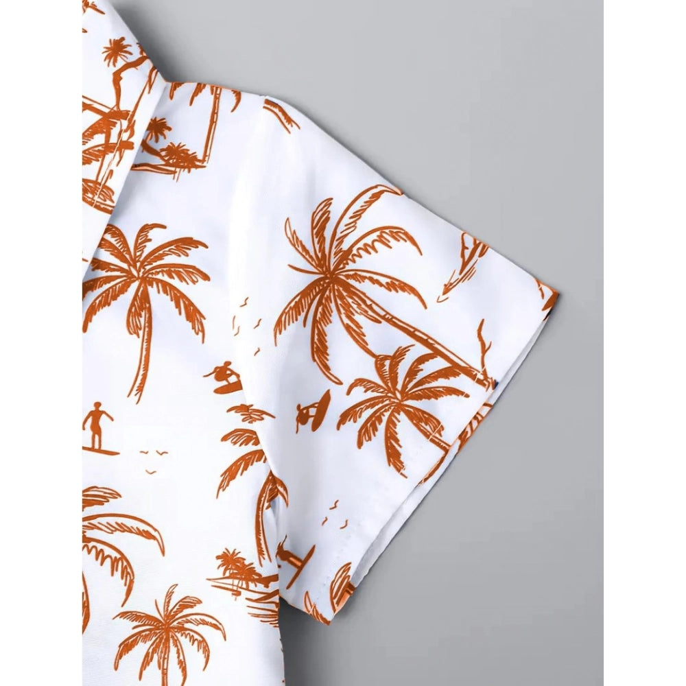 Amfyn Boy's Twill Cotton Printed Short Sleeve Shirt And Shorts Set (Brown)