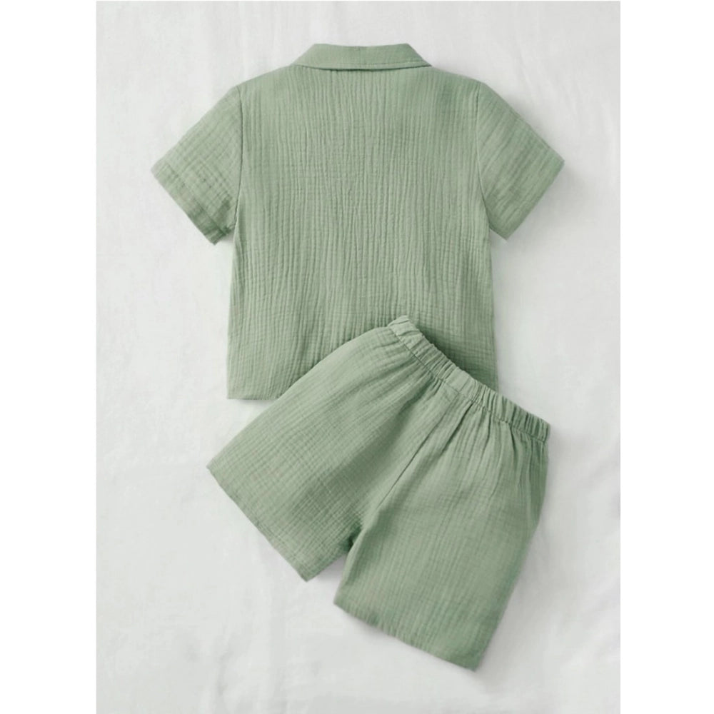 Amfyn Boy's Popcorn Solid Short Sleeve Shirt And Shorts Set (Pista)