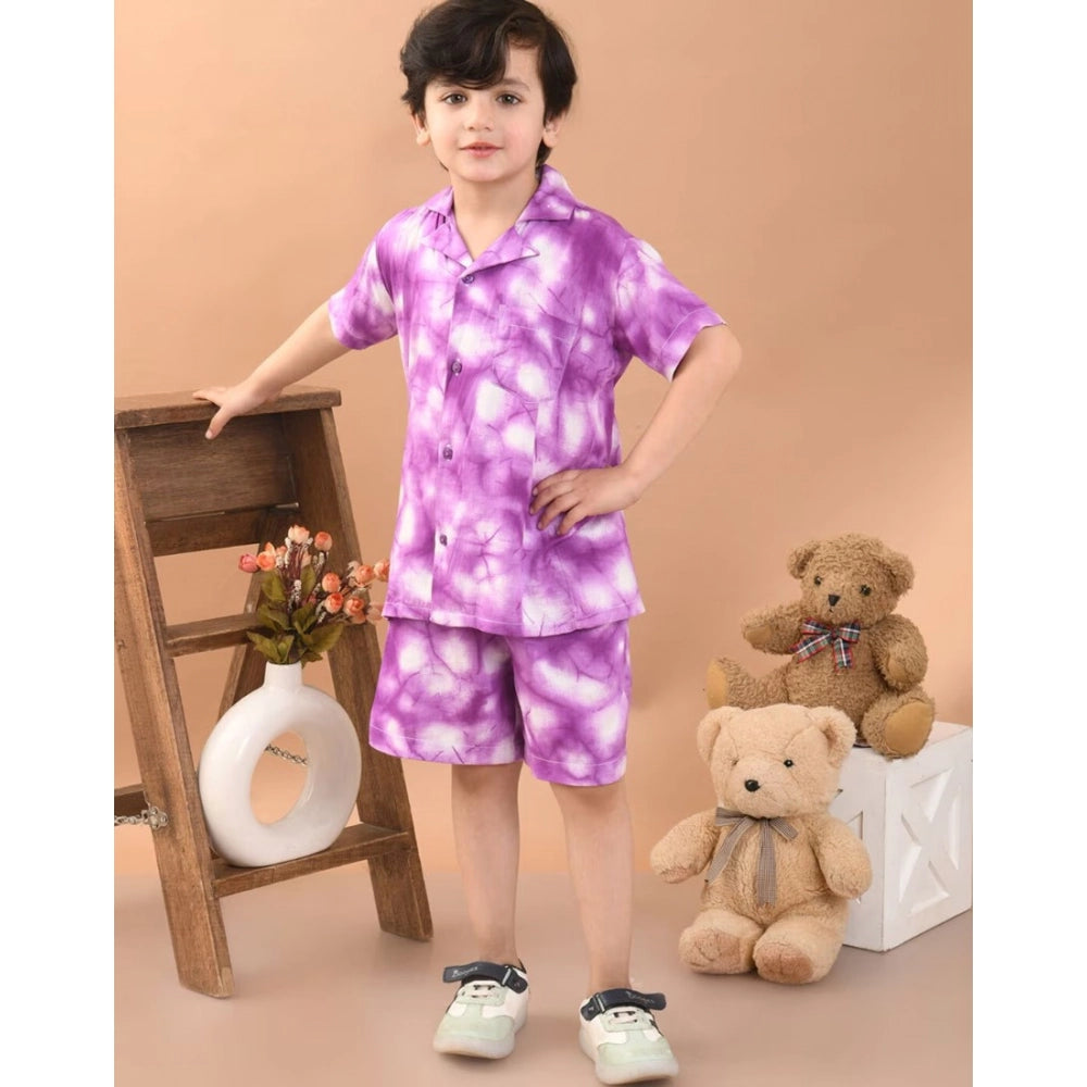 Amfyn Boy's Twill Cotton Printed Short Sleeve Shirt And Shorts Set (Pink)