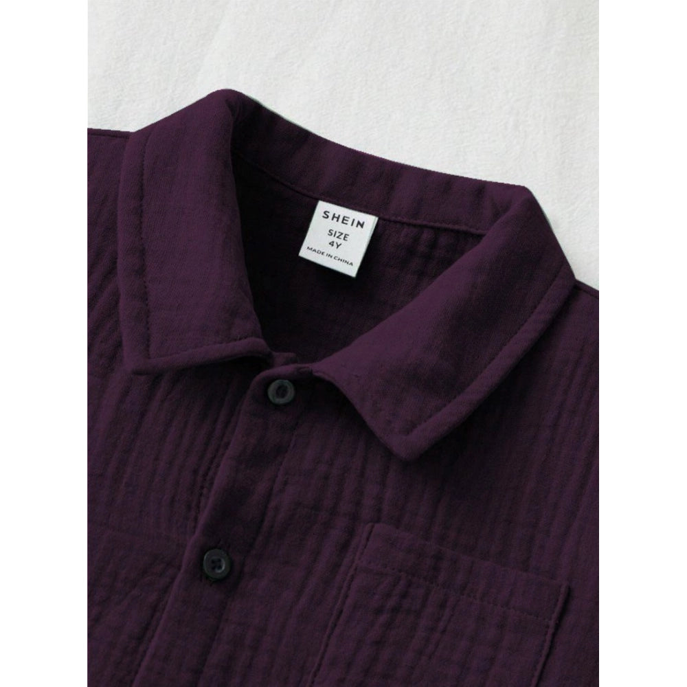 Amfyn Boy's Popcorn Solid Short Sleeve Shirt And Shorts Set (Wine)