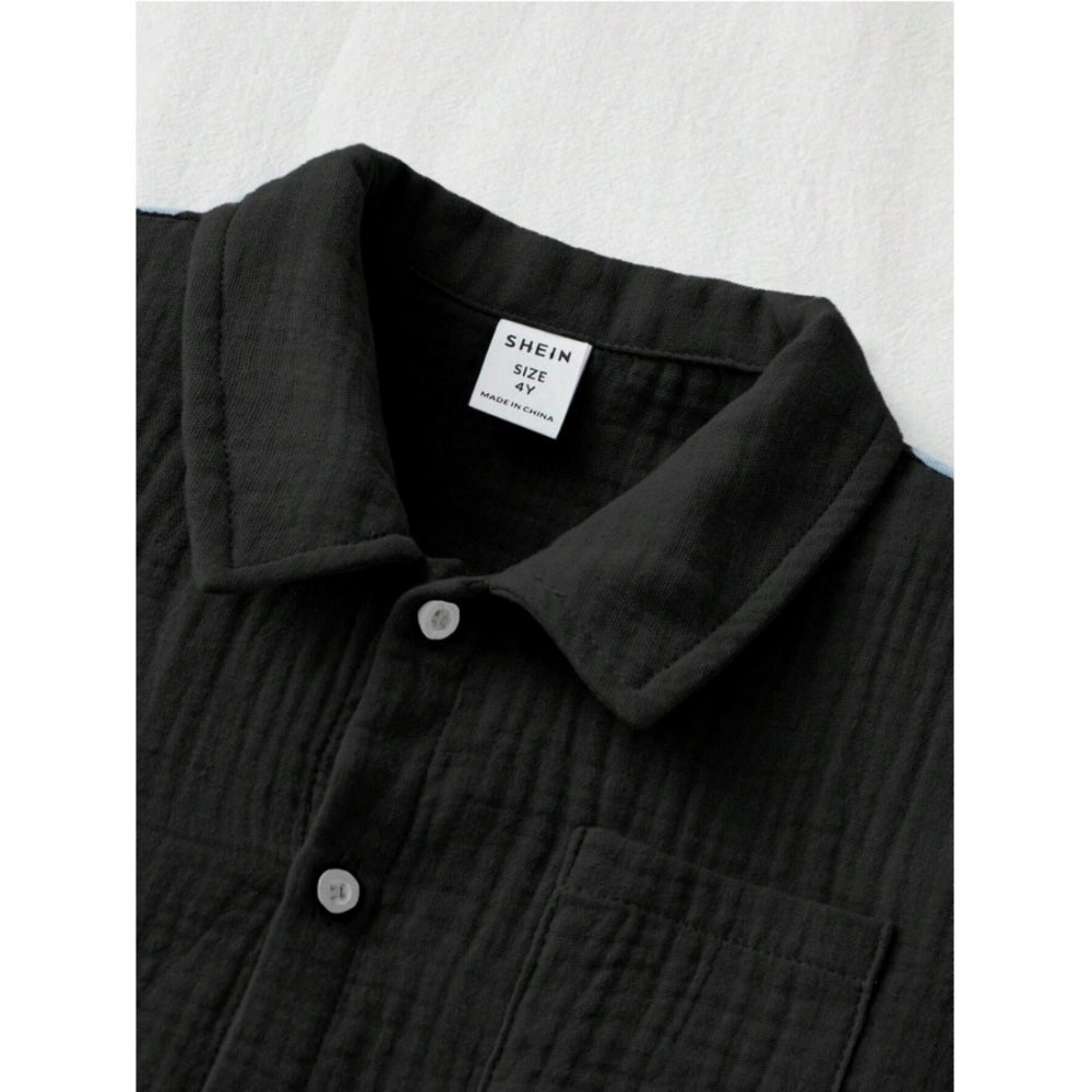 Amfyn Boy's Popcorn Solid Short Sleeve Shirt And Shorts Set (Black)