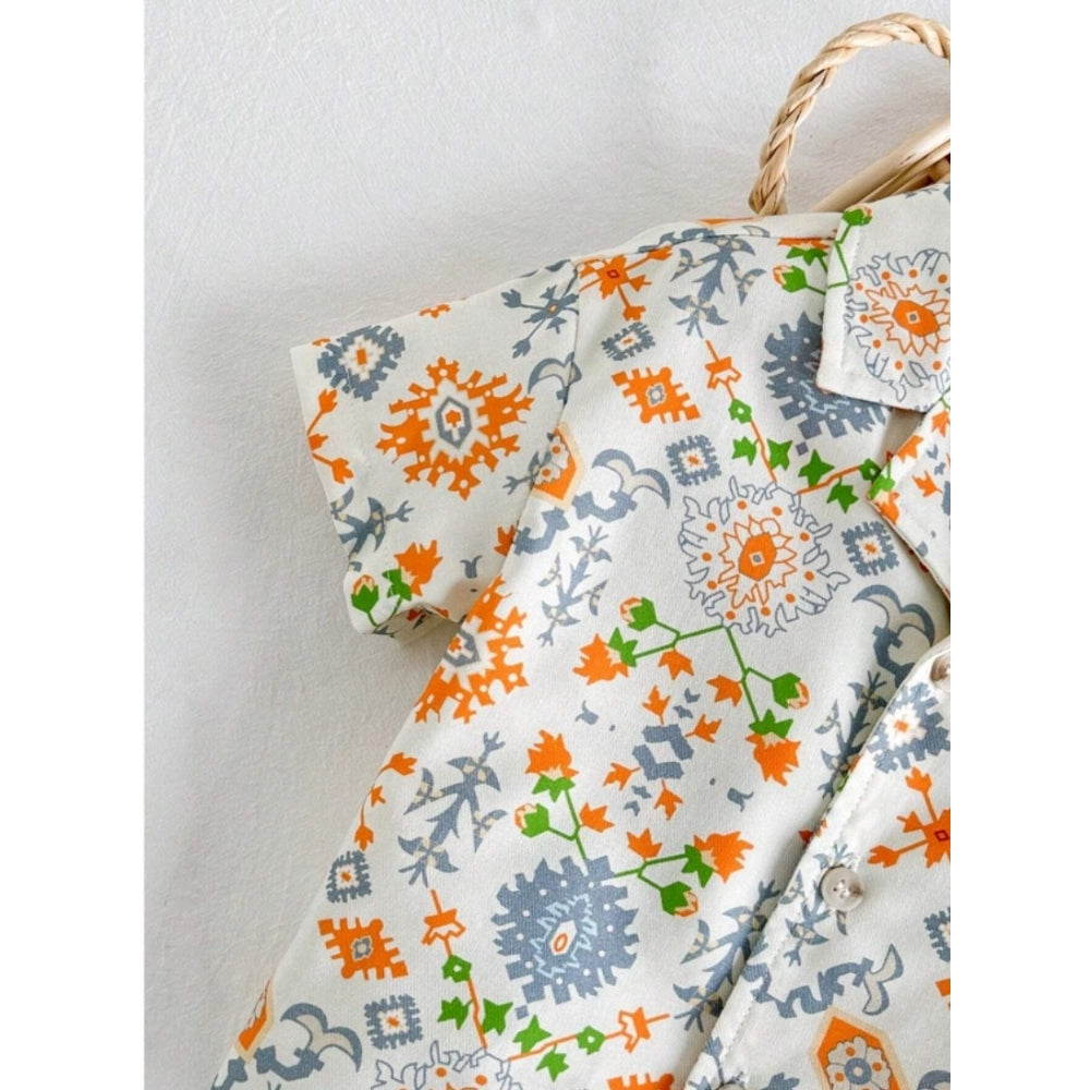 Amfyn Boy's Twill Cotton Printed Short Sleeve Shirt And Shorts Set (Multicolor)