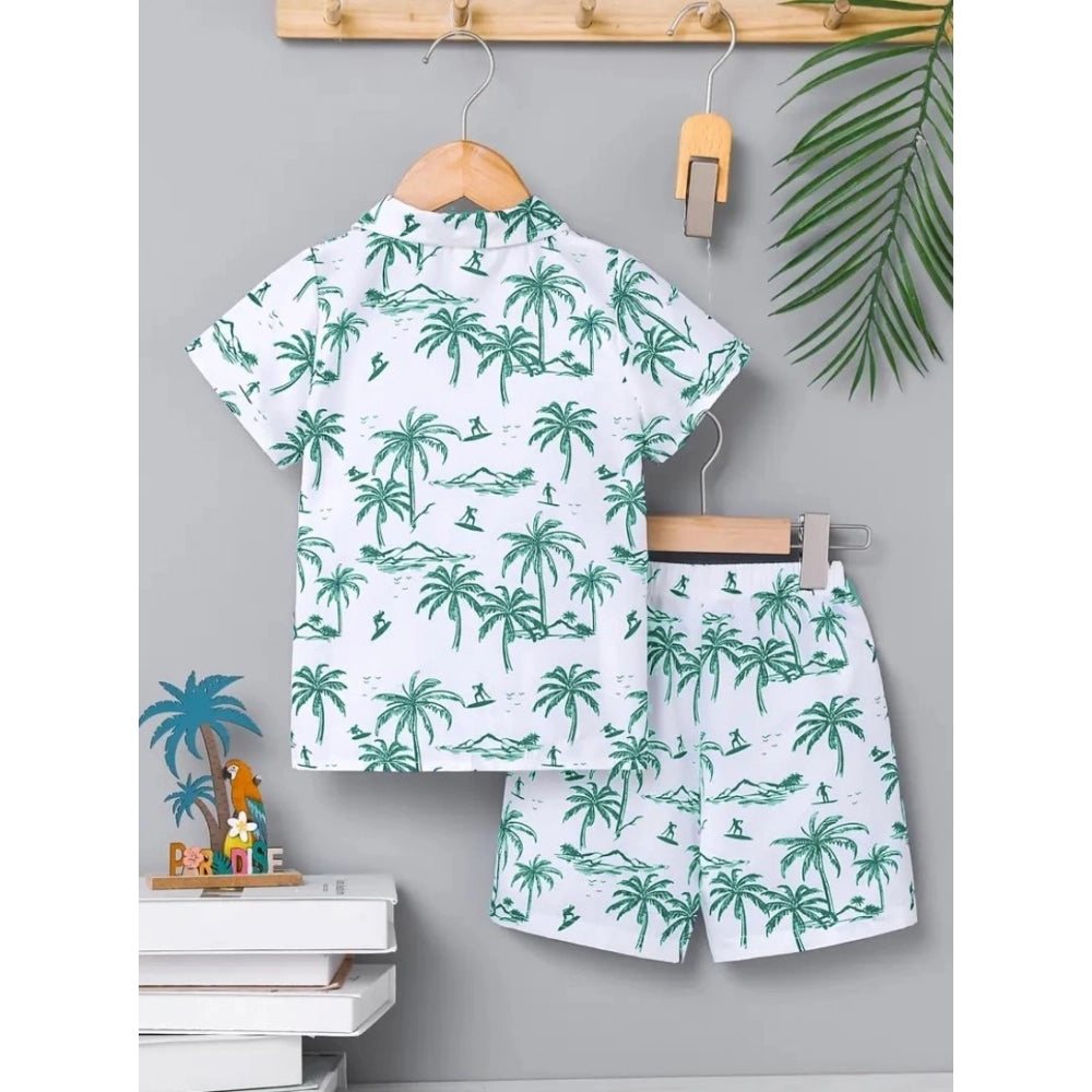 Amfyn Boy's Twill Cotton Printed Short Sleeve Shirt And Shorts Set (Sky)