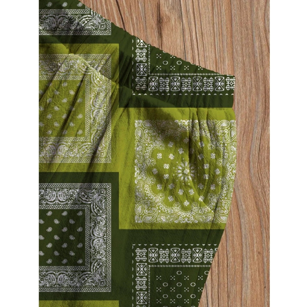 Amfyn Boy's Twill Cotton Printed Short Sleeve Shirt And Shorts Set (Green)