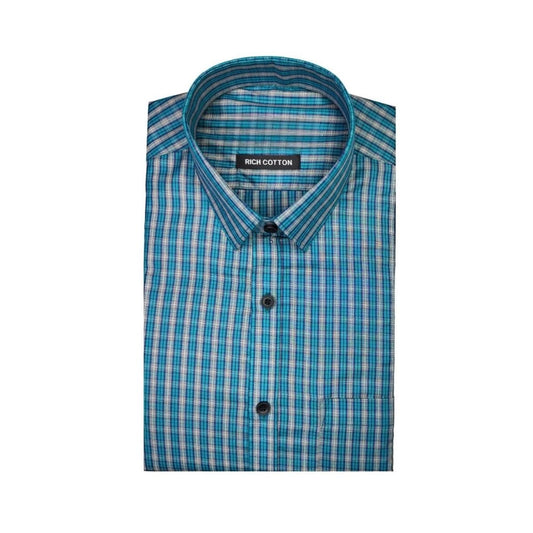 Amfyn Men's Cotton Lycra Full Sleeve Checked Casual Shirt (Sky Blue)