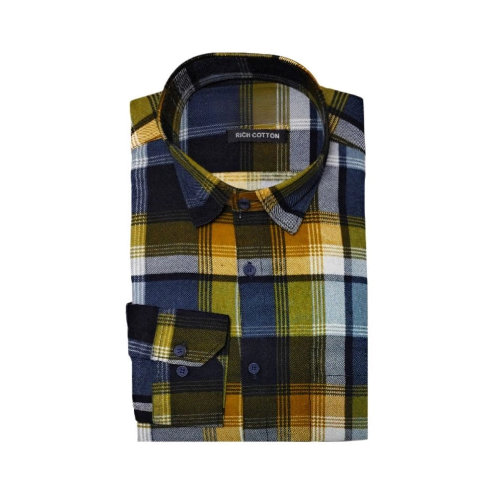 Amfyn Men's Cotton Lycra Full Sleeve Checked Casual Shirt (Yellow)
