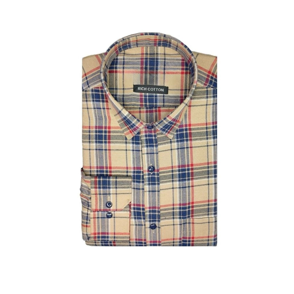 Amfyn Men's Cotton Lycra Full Sleeve Checked Casual Shirt (Brown)