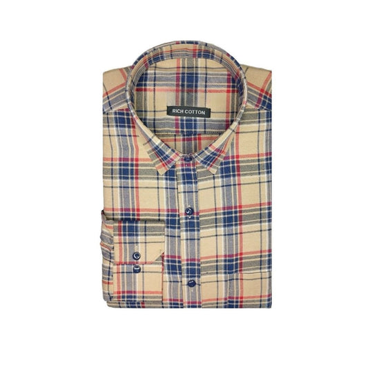 Amfyn Men's Cotton Lycra Full Sleeve Checked Casual Shirt (Brown)