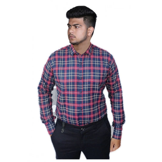 Amfyn Men's Cotton Lycra Full Sleeve Checked Casual Shirt (Red )