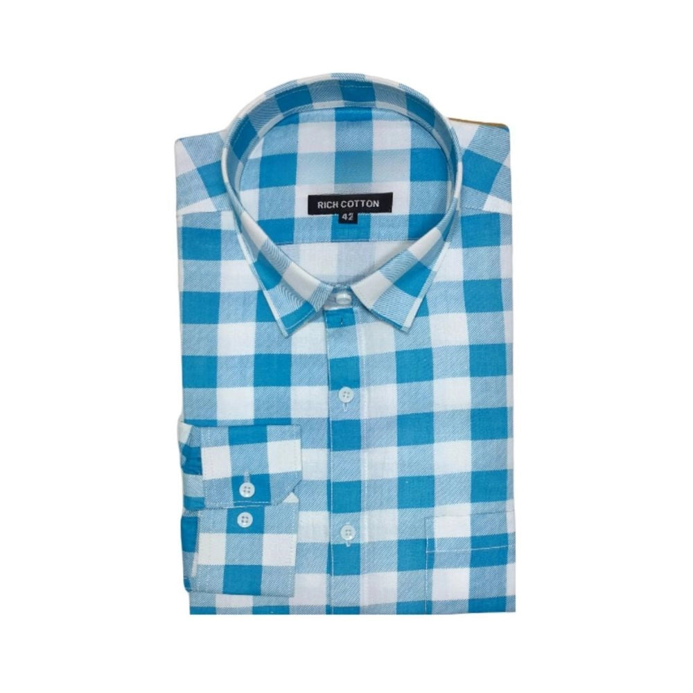 Amfyn Men's Cotton Lycra Full Sleeve Checked Casual Shirt (Blue White)
