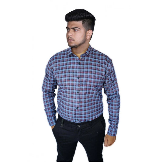 Amfyn Men's Cotton Lycra Full Sleeve Checked Casual Shirt (Purple)