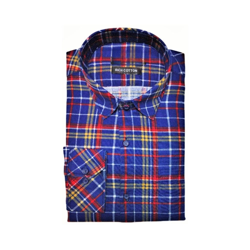 Amfyn Men's Cotton Lycra Full Sleeve Checked Casual Shirt (Blue Red)