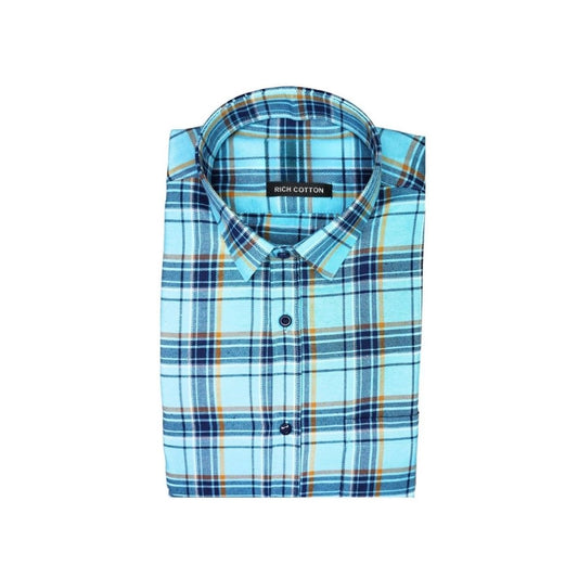 Amfyn Men's Cotton Lycra Full Sleeve Checked Casual Shirt (Turquoise)